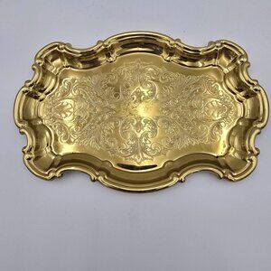 Coppercraft Vintage Brass Decorative Tray Ornate Etched Design Pre-Owned